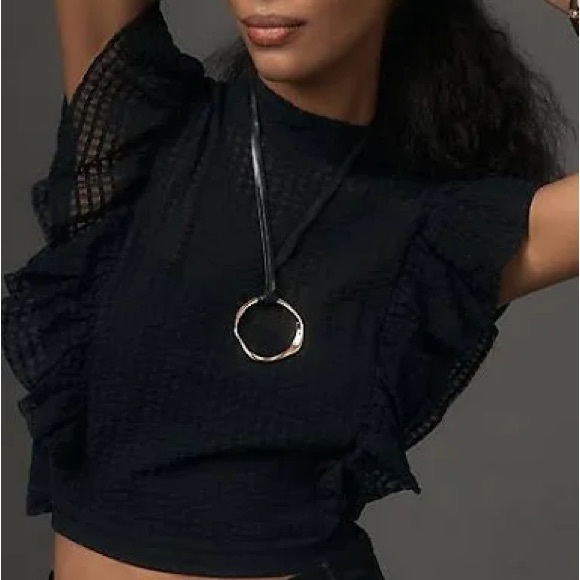 Anthropologie Maeve Crop Ruffle Mesh Top - Picture 3 of 4